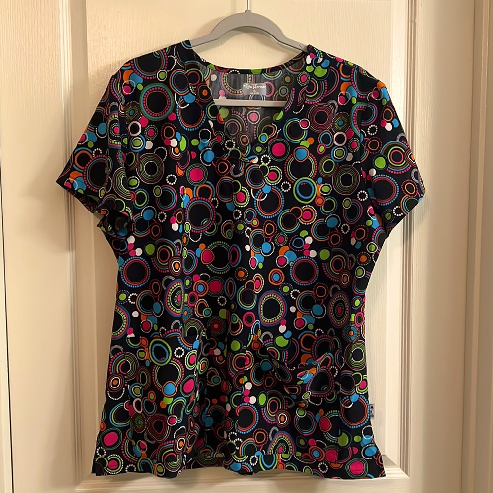 Ava Therese XL Black Multi Scrub Top